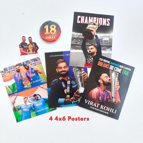 Image of TenorArts Gift Box Merchandise - 5x7 Inches Laminated Photo Frame,1 Keychain, 1 Badge, 4 4x6 inches Posters, Shapecut Stickers - 5 items in 1 Box | Perfect for Gifting Cricket Fans