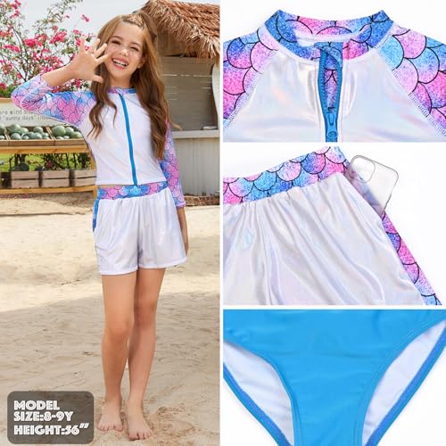Image of Jxstar Girls 3 Piece Rash Guard Sets Summer Swimsuit Long Sleeve Bathing Suit for 3-12 Years