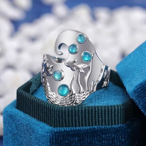 Bague de Poisson en Argent Anti-Ternissement Alliance Saphir Durable