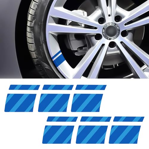 Tobenbone 6 PCS Car Wheel Rim Decalsï¼ŒCar Wheel Reflective Waterproof Sticker, Fits 18\" to 21\" Wheels Sport Logo Car Wheel Rim Decals Stripe for Most Vehiclesï¼ŒTruck, SUV, Bike, Motorcycle(Blue)