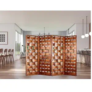 CRAFT HOMEDECOR Wooden Room Partition for Living Room,Room Divider 4 Panel,Partition for Pooja Room,Screen Separator,Partition Wall Divider for Hall|Bedroom|Office/ Brown