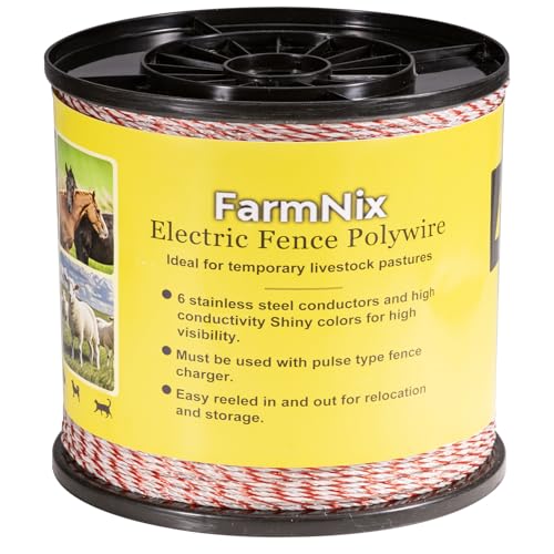 FarmNix Electric Fence Polywire 3280FT 6-Strand Stainless for Livestock