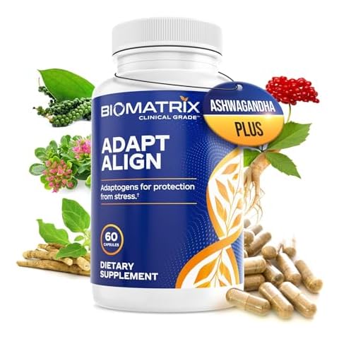 BioMatrix Adaptogen Supplement w/Ashwagandha, L-Theanine, Rhodiola, Ginseng | Cortisol Support, Stress Relief, Focus, Mood | 60 Capsules Cover