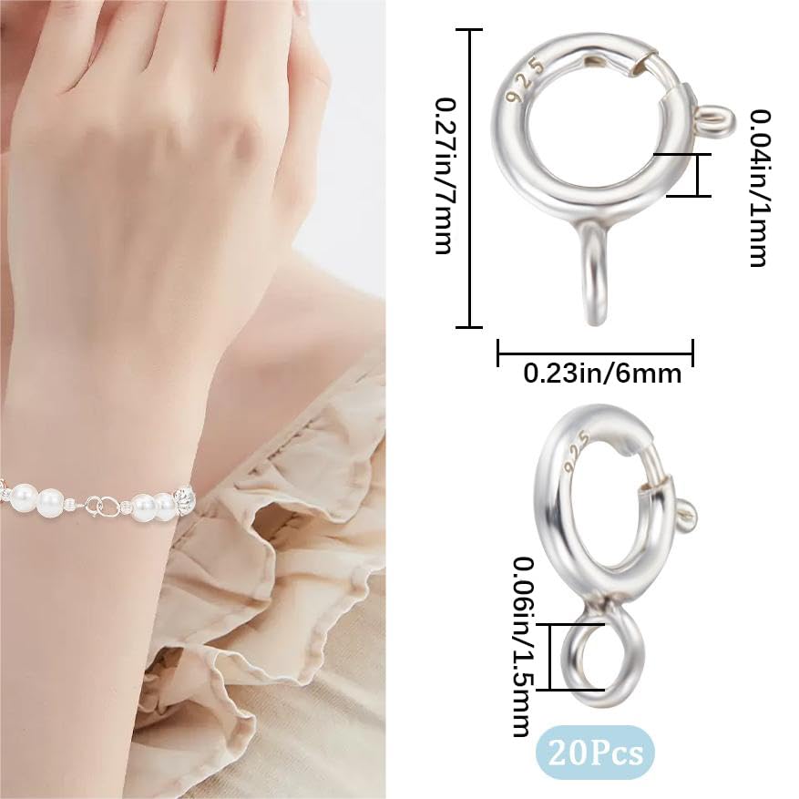 Beebeecraft 1 Box 20Pcs Spring Clasps 925 Sterling Silver Round Clasps with Loop 2mm for Necklace Bracelet Jewellery Making Findings - Image 2