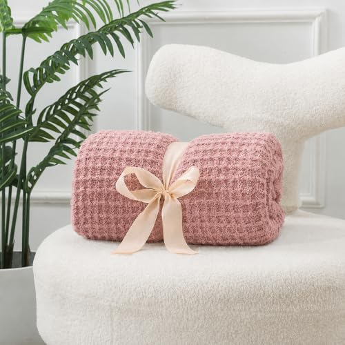 RiverGlow Waffle Throw Blanket, Soft Plush, 50x60 in, Dusty Rose