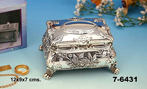 Preisvergleich Produktbild DonRegaloWeb - Schmuckkästchen aus Metall rechteckig verziert mit Reliefmuster und Füßen in Silber lackiert