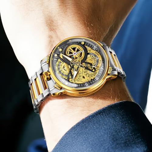 Image of OLEVS Automatic Men Watch Self Winding Mechanical Moon Phase Business Luxury Diamond Dress Stainless Steel Waterproof Luminous Mens Wrist Watch