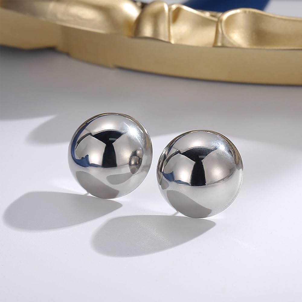 Gold Silver Half Ball Stud Earrings High Polished Round Earrings Trendy Jewelry for Women 20mm/18MM/16MM/12MM Balls - Image 3