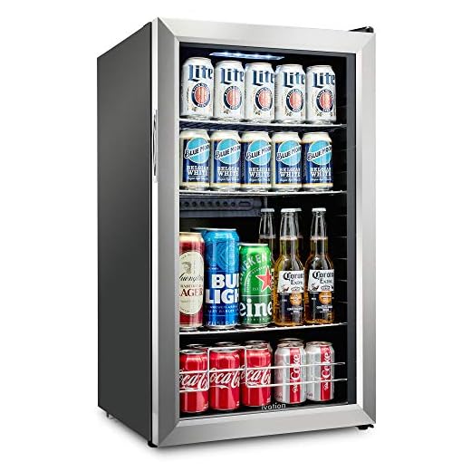Ivation 126 Can Beverage Refrigerator | Freestanding Ultra Cool Mini Drink Fridge | Beer, Cocktails, Soda, Juice Cooler for Home & Office | Reversible Glass Door & Adjustable Shelving, Stainless Steel