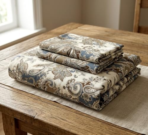 Image of DECOMIZER XL Microfiber Soft Cotton Queen Bedsheet for Double Bed, Queen Size 90 Inches X 100 Inches, 230 X 250 cm with 2 Large Size Pillow Covers - CaramelPaisley