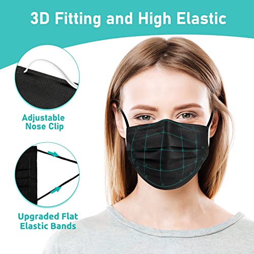 Assacalynn Disposable Face Masks 4 Layers, 2022 Upgraded 50Pcs Black Mask With White Inside, Breathable Face Mask With Comfortable Flat Elastic Ear Bands #TOP3