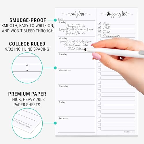 321done magnetic meal planning pad 55x85 meal plan grocery list combo made in usa weekly menu plan with tear-off shopping list magnet to stick to fridge 50 perforated pages sunday start