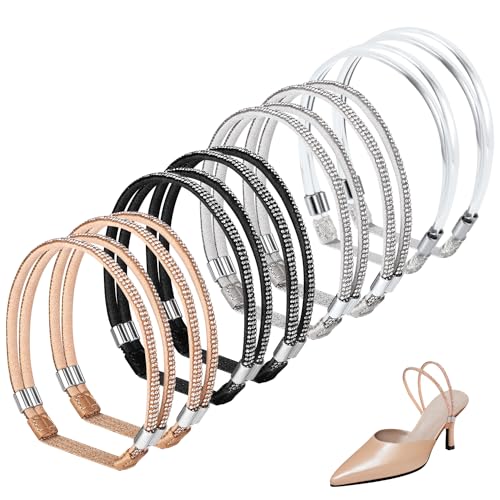 lasuroa 4 Pares de Correas Zapatos Tacones, 4 Estilos de Cordones para Zapatos con Diamantes de Imitación para Tacones Correas para Zapatos Desmontables y Antisueltas para Sandalias de Tacones Altos