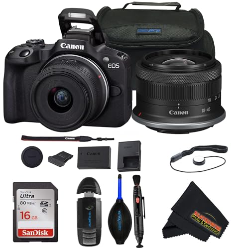 Image of Canon EOS R50 Mirrorless Vlogging Camera (Black) w /RF-S18-45mm F4.5-6.3 is STM Lens (Renewed) (Camera w /RF-S18-45mm Lens + Sunshine Basic Bundle)