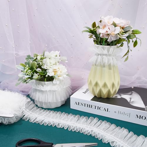 GORGECRAFT 10 Yards 6cm Wide Multilayer Ruffled Lace Trim Fabric Embroidery Pleated Lace Ribbon White Gathered Mesh Edging Trimmings for Wedding Dress Applique Garment Home Decor Gift Wrapping - Image 4