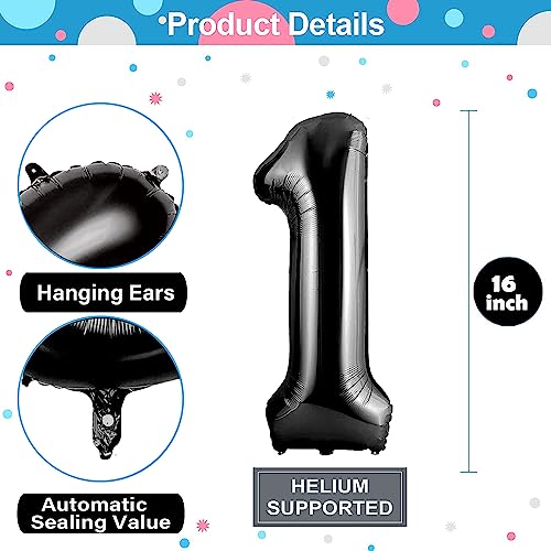 Image of Number Balloons 16 Inch Mylar Foil Number 0-9 Balloons Set for Party Decoration Custom Digital Balloons 10 Pieces Party Supplies (Black)