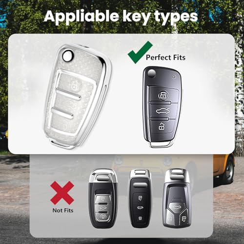 Image of Key Fob Cover for Audi, Rhinestone Wristlet Keychain Case, White