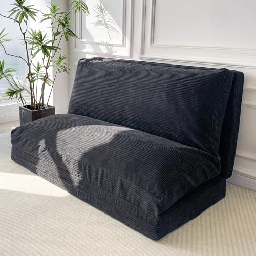 Image of MAXYOYO Folding Sofa Bed, Extra Thick and Long Floor Sofa Convertible Chair with Washable Cover, Floor Couch Lounge Bean Bag Bed for Living Room, Black, 30 inchx91 inch