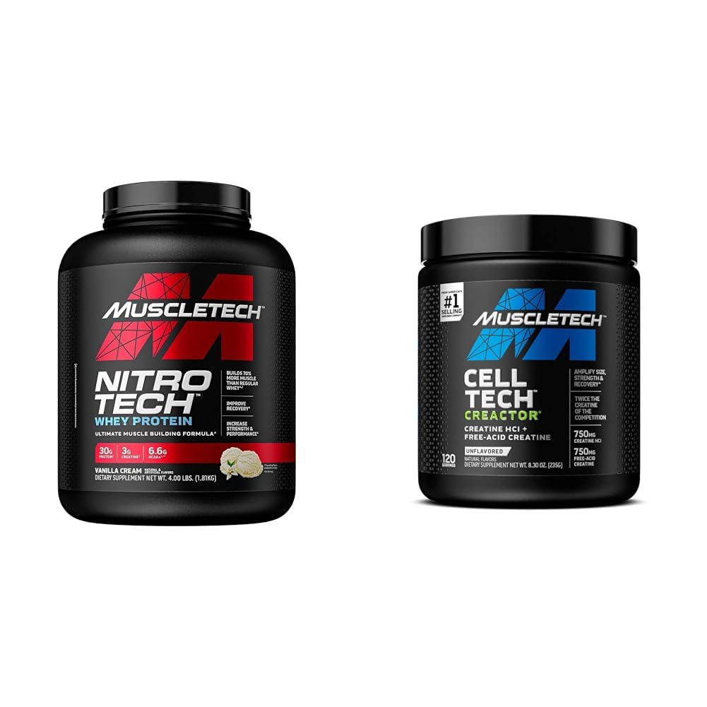 Whey Protein Powder Nitro-Tech | Isolate & Peptides & Cell-Tech Creactor Creatine HCl Powder | Post Workout Muscle Builder