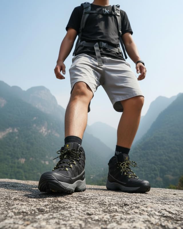 Image of Bacca Bucci Men's Mid-Top Trekking Boots with Rugged Grip Sole, Padded Ankle Support & Secure Lace-Hook Closure