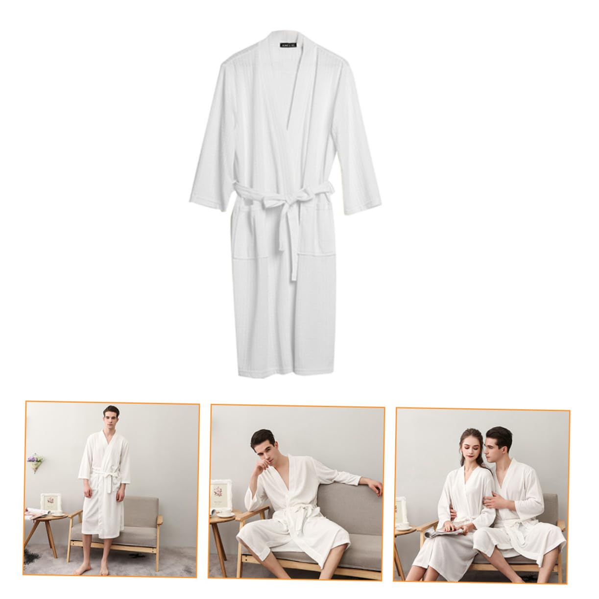 LIFKOME Peignoir Couple Homme à Manches 3/4 Respirant en Polyester Xl Blanc