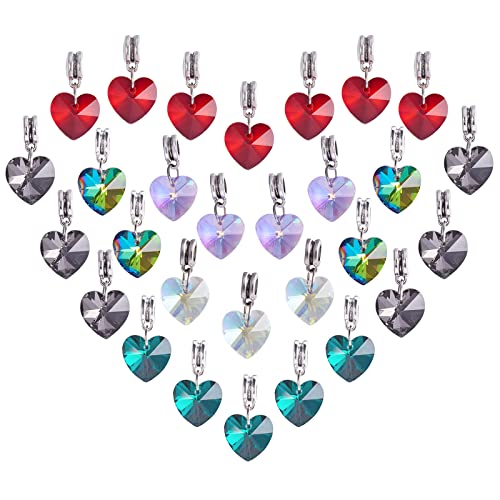 PH PandaHall 30pcs Valentine's Day Heart Charms 6 Color Faceted Glass Heart Pendants Love Hearts...