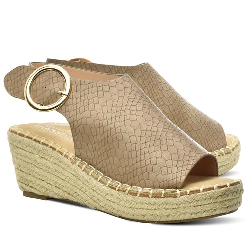 Image of CLOUDAIR Selina Women's Espadrille Wedge Sandals - Comfortable and Stylish Platform Slip On Sandals with Buckle Closure, Comfy Wedge Heels for Women, Fashion Summer Sandals