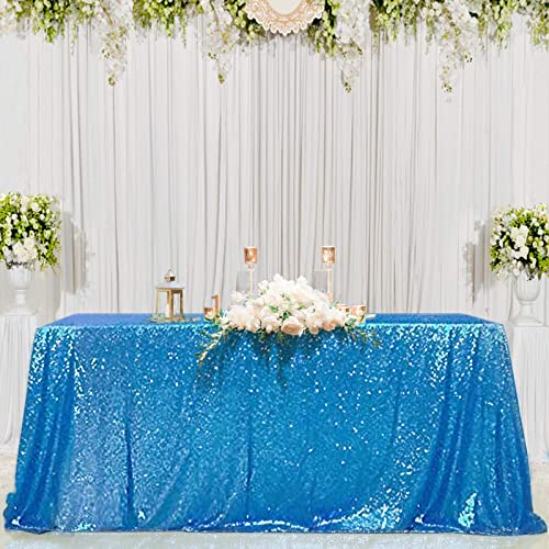 Image of B-COOL Rectangle Sequin Tablecloth Aqua Blue Table Cloths Seamless Tablecloth 60x102 Inch for Wedding Mermaid Theme Party Banquet