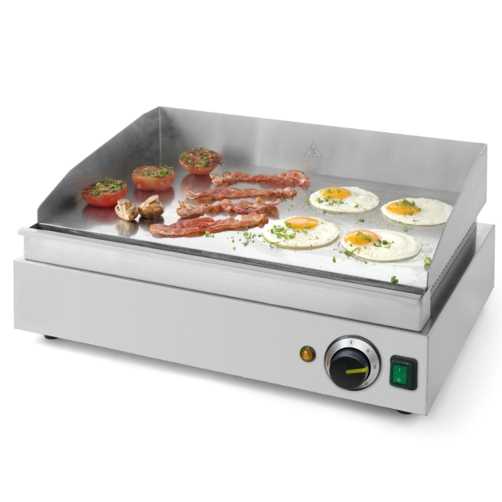 MBH - Piastra professionale in acciaio inox con superficie liscia. Ferro elettrico cromato duro per bar ristorante ad alta resistenza
