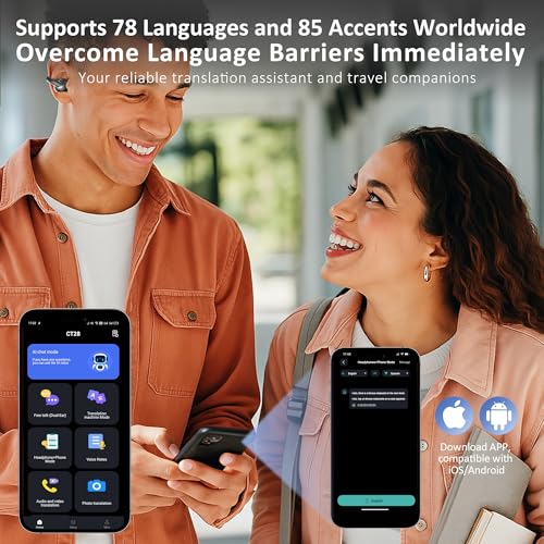 Image of AI Language Translation Earbuds Real Time Language Translator Earbuds,Black | 78 Languages and 85 Accents 2-way Translation,90%+ Accuracy,0.5s Response,Multiple Translation Modes,Open Ear Clip-On Design