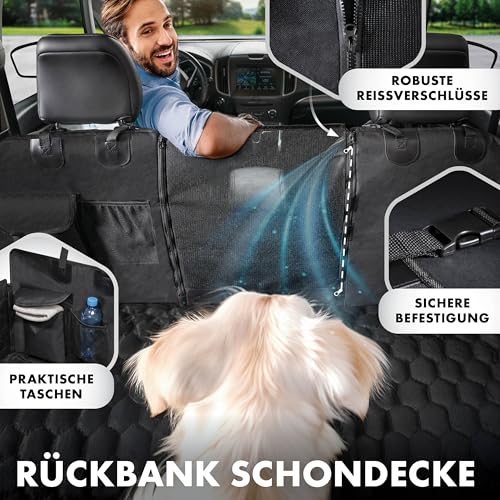 Walser Premium Auto Hundedecke Rocky, 100% wasserdichte Rücksitz Autoschondecke inkl. Seitenschutz und Sichtfenster, Rückbank Autodecke ideal für Reise & Transport mit kleinen und großen Hunden