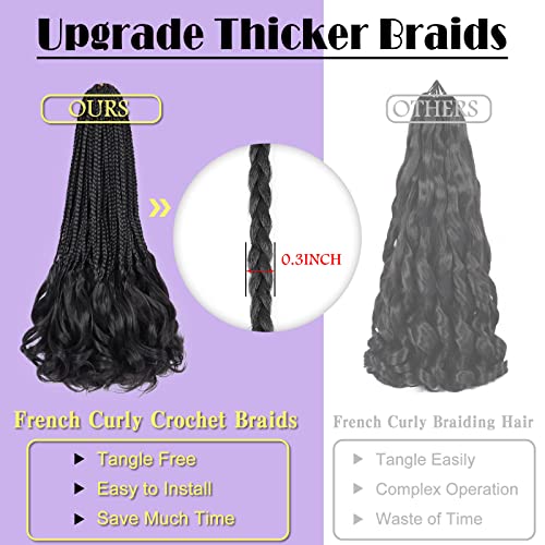French Curl Crochet Braids 14 Inch Goddess Box Braids Crochet Hair For Women 8 Packs Pre Looped Crochet Box Braids With Curly Ends Synthetic French Curly Braiding Hair Extensions (1B#) #TOP3