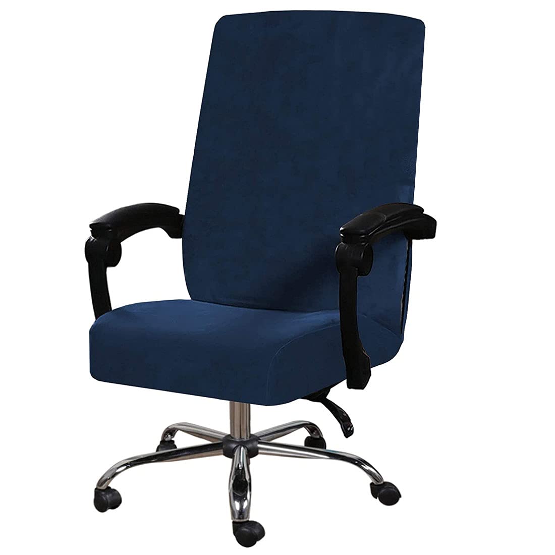 Levoberg - Funda para silla de oficina con funda de reposabrazos de terciopelo, funda para silla de oficina, extensible, funda para silla de ordenador lavable XL, azul marino