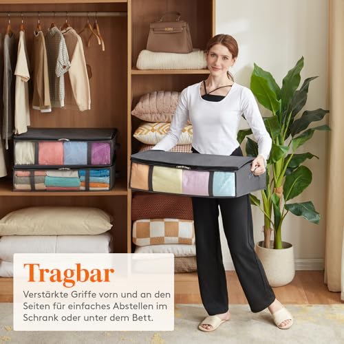 Lifewit 3 Stück 40L Unterbett Aufbewahrungsbox, Faltbare Unterbettkommode Aufbewahrungstasche Storage Boxes mit Deckel, Unterbett Aufbewahrung für Kleider Unterbett Kleiderschrank, Grau
