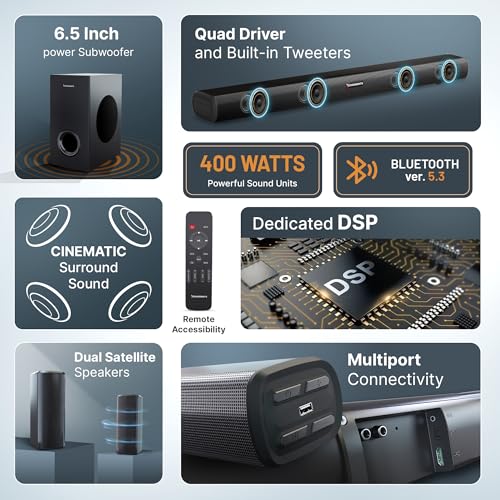 Image of CrossBeats Blaze B900 5.1 Home Theatre 400W Soundbar for TV with subwoofer and Satellite Speakers | Remote Control | Bluetooth Speaker with Bass | HDMI ARC,USB,Optical & Aux | Music System for Home