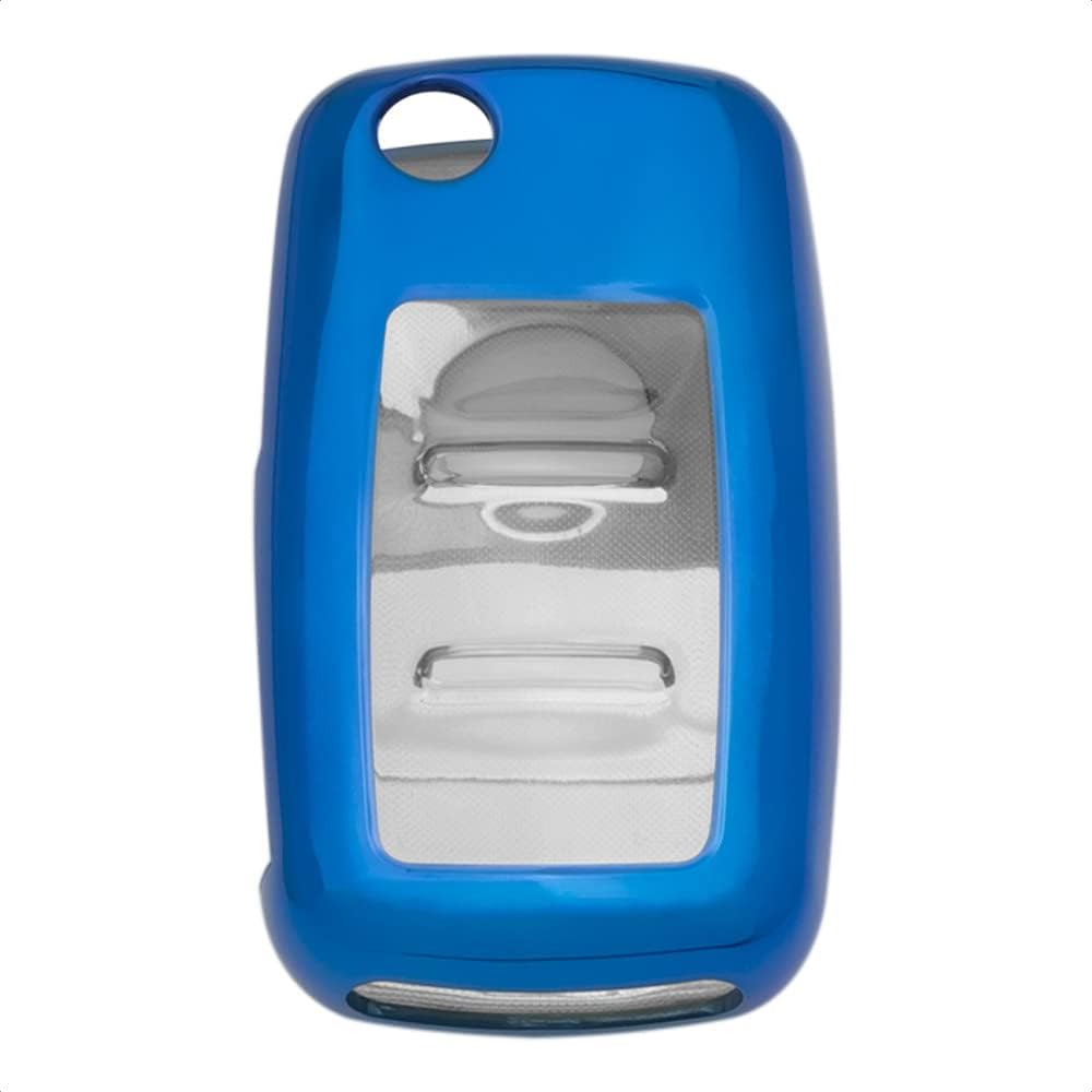 Flip Key Fob Case Blue TPU Cover Compatible with Volkswagen VW Beetle CC EOS Jetta Golf GTI Jetta Passat Phaeton R32 Rabbit TIGUAN Touareg 3 4 Button Keyless Entry Remote Control Accessories