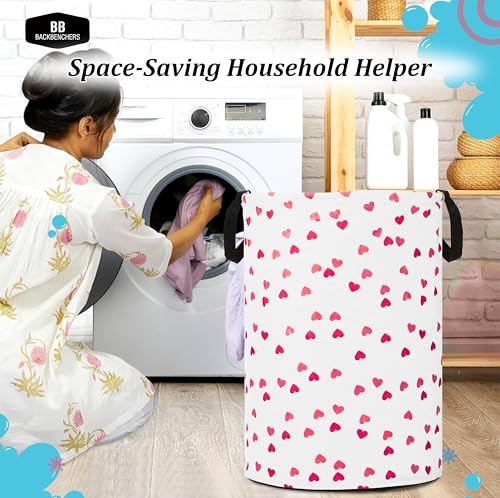 Image of Printed Laundry Basket 48L | Foldable Storage Bag with Handles | Multipurpose Clothes Hamper for Bedroom, Bathroom & Dorm | Non-Woven Fabric (Heart Print) | White | Pack of 1