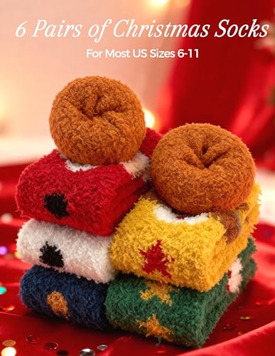 Image of TEHOOK Warm & Cozy Gifts for Women, Fluffy Fuzzy Plush Sleeping Slipper Socks - Soft Warm Fabric