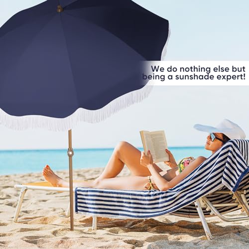 Image of Tempera Heavy Duty High Wind Beach Umbrella with Sand Anchor & Carry Bag | Patio Outdoor Umbrella with Aluminum Frame and Push Button Tilt, Ideal for Garden Lawn, UPF 60+
