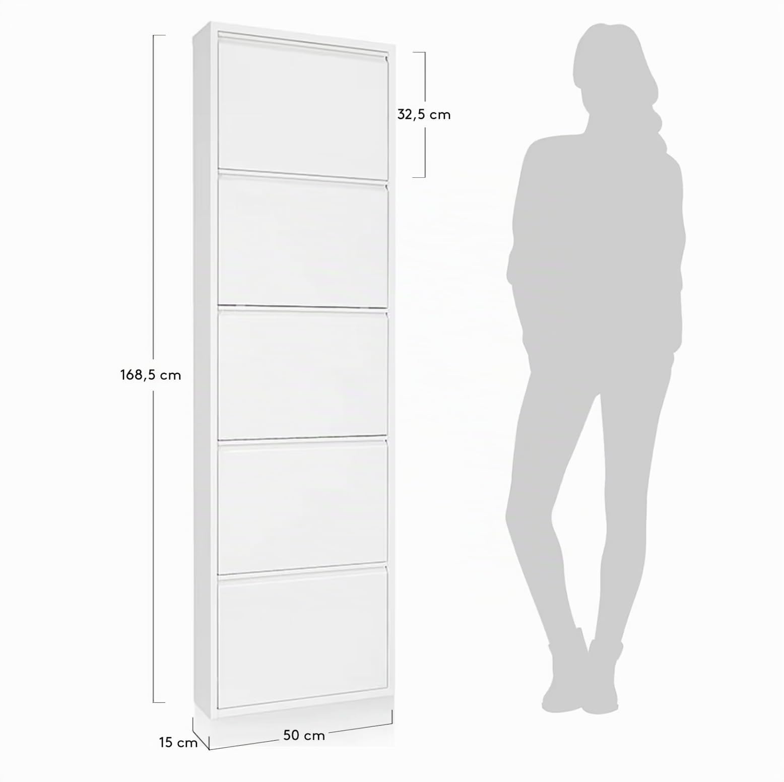 ZStyle Scarpiera Salvaspazio Stretta Slim in Acciaio con 5 Ante a Ribalta – Mobile Portascarpe Verticale per Ingresso, Camera, Corridoio, Garage, Hotel – Scarpiera con Antiribaltamento (Bianco)