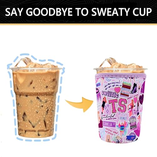 Image of YR Reusable Neoprene Insulator Sleeve for Iced Coffee Cups, 3 Pack Coffee Coolies sleeves for Iced & Hot Drinks, Cold Beverage Cooler Compatible with Starbucks Coffee and More (Purple)