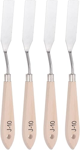 4 unids #J-10 Cuchillo de paleta de 0.630 in de ancho Mango de madera maciza Acero inoxidable Pintura Mezcladora Raspador Palet Cuchillo Espátula