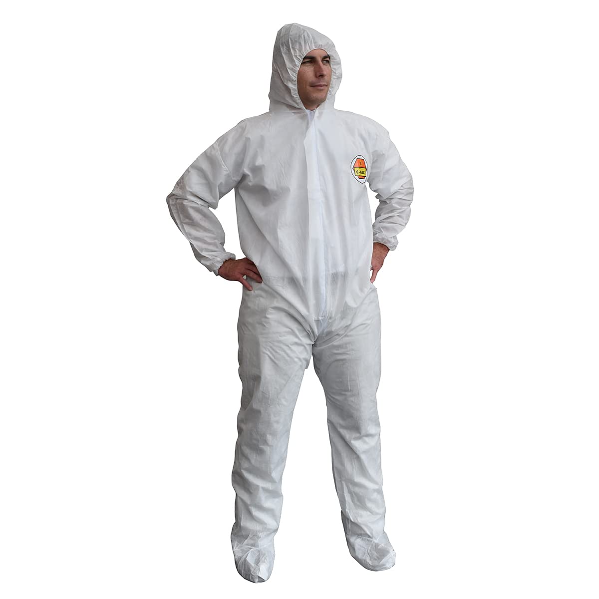 Cordova SMS400XL C-Max White SMS Coverall with Hood & Boots, Zipper Front, Elastic at Waist, Wrists, Ankles, Hood & Boots, X-Large, 25-Pack