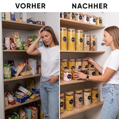 Foto von Deco haus® Vorratsgläser mit Deckel Luftdicht 4 x1400ml [+ETIKETTEN] - Vorratsdosen Glas mit Deckel Luftdicht - Aufbewahrungsgläser - Vorratsbehälter Glas Eckig - Vorratsglas - Aufbewahrungsglas