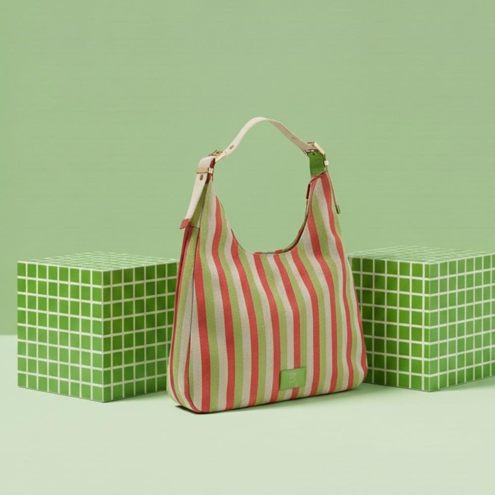 Agatha Ruiz de la Prada Bolso Hobo de lona en color rosa con rayas de colores