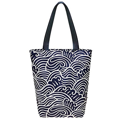Wrapables Carryall Shopping Travel Tote Bag with Durable Ripstop Polyester - Foldable, Waterproof, and OEKO-TEX Certified, Small, Navy Swirls