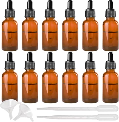 JLNGTHONG YLX 12 frascos de vidro com conta-gotas garrafas de vidro garrafas de óleo essencial com conta-gotas de 30 ml (castanho)