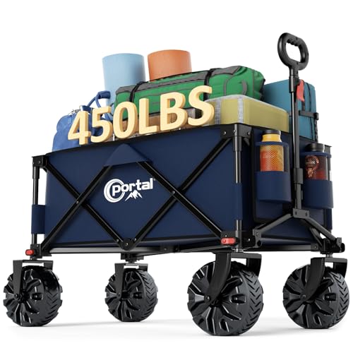 Portal Heavy-Duty Folding Wagon Cart, Large Collapsible Utility Wagon with All-Terrain Wheels for Beach, Camping, Garden & Grocery