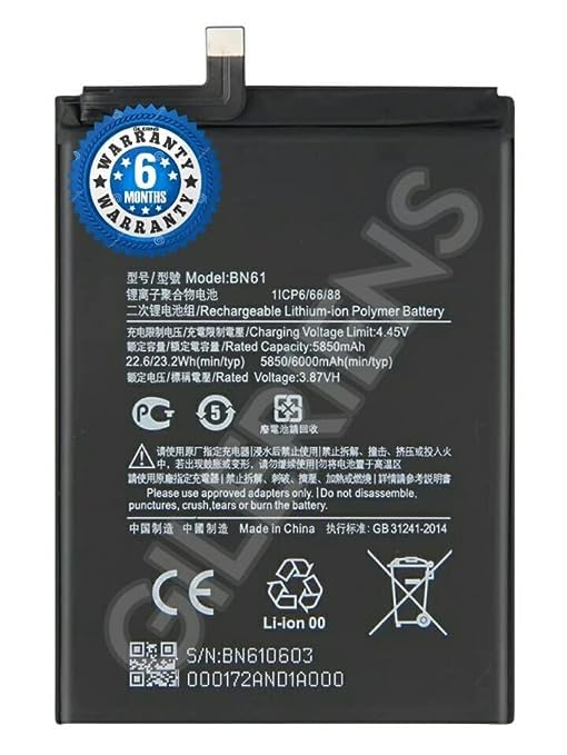 GILERINS® Original BN61 Battery for Xiaomi Poco X3 MZB07Z0IN Battery ...