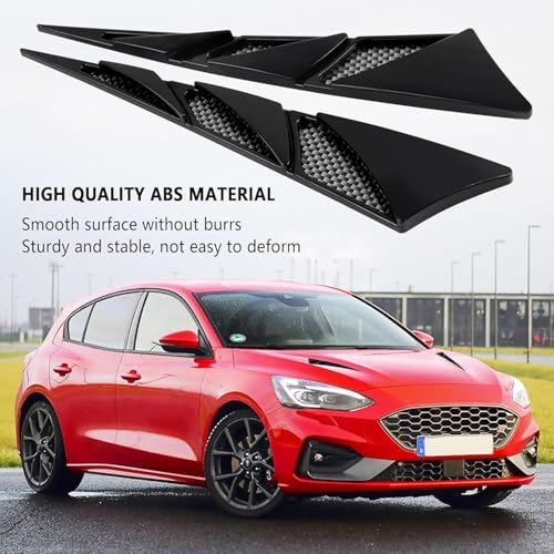 Image of Auto Decorative Air Flow Intake Scoop, Car Hood Simulation Air Vent Trim, 2 pc Vehicle Bonnet Vent Sticker Cover, Universal Automotive Exterior Accessories (Glossy Black)